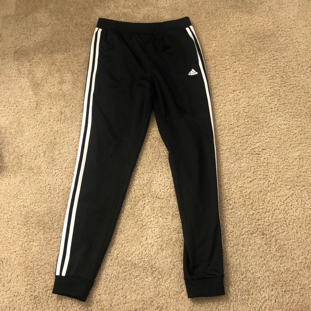 Black and white adidas pants